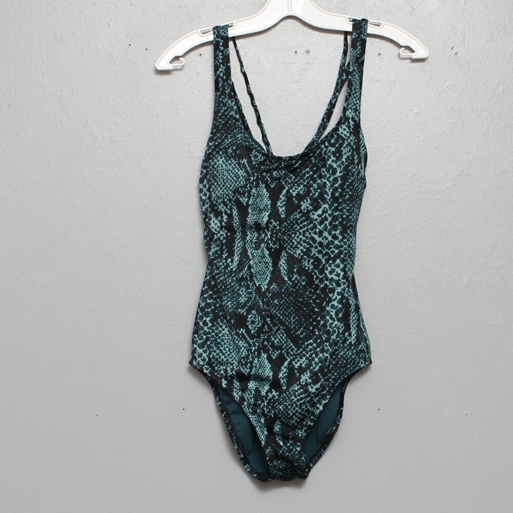 All in motion reptile print teal black one piece swimsuit